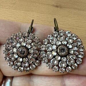 Liz Palacios X-Large Florette Leverback Earrings Swarovski Crystals Brass Tone